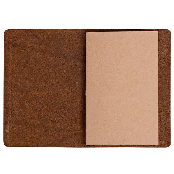 Pocket Travelers Notebook, Refillable Leather Travel Journal for Men & Women, Notebook Cover for Field Notes, Moleskine Small 3.5 x 5.5 Inches, Brown